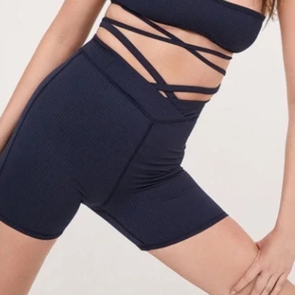 NWT For Love & Lemons Navy Ribbed Chloe Biker Shorts